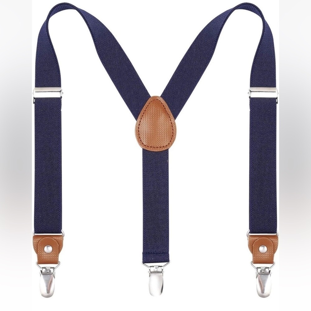 Boys Clip on Suspenders Adjustable Toddler Suit Navy Blue Brown 3T